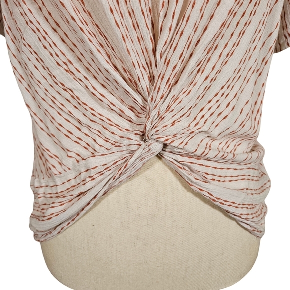 Black Pine Linen Blend Knot Front Blouse, Red/Ivory, Small - Picture 4 of 10